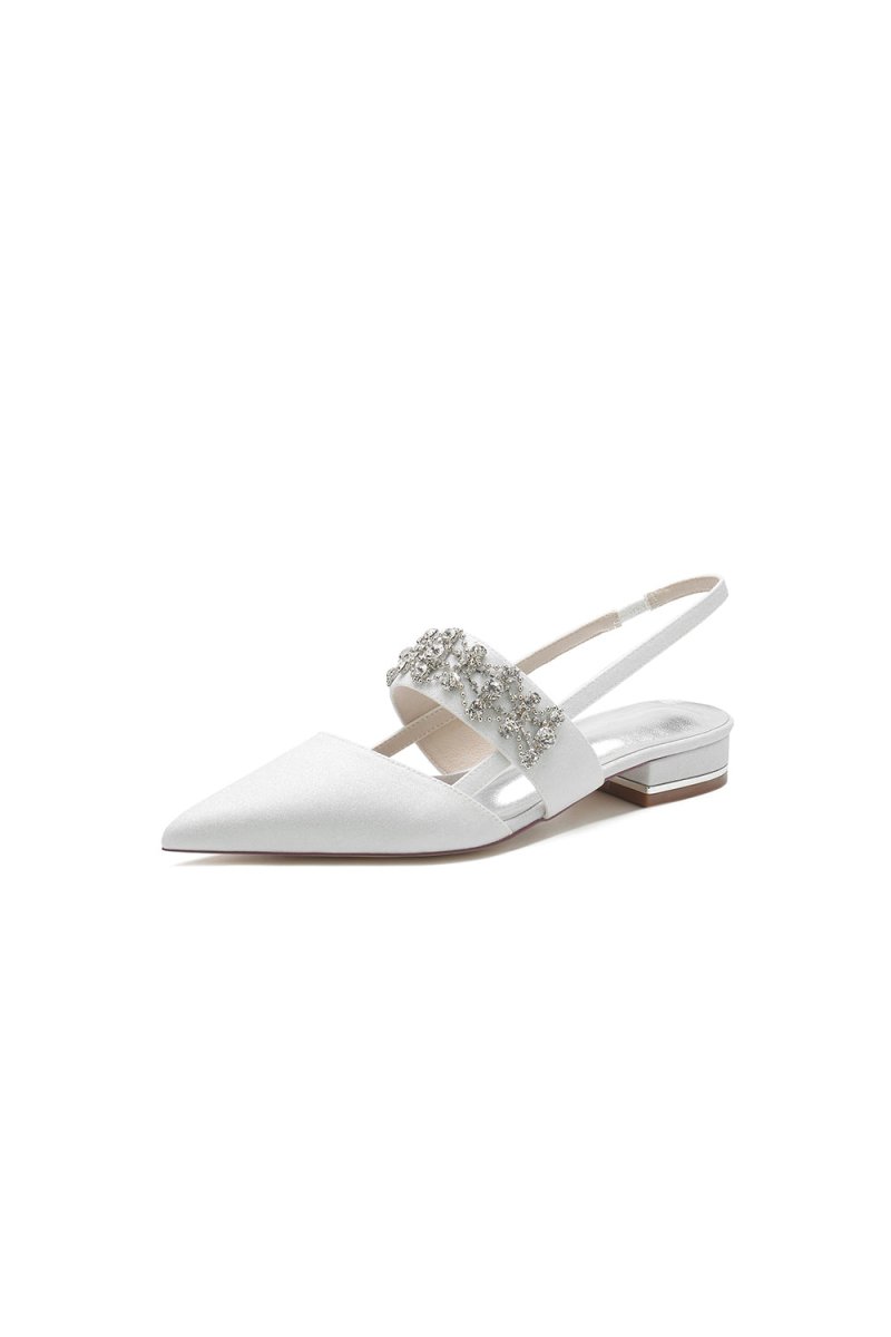 Rhinestone Pointed Toe Strap Buckle Glitter Low Heels - KissProm