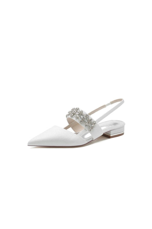 Rhinestone Pointed Toe Strap Buckle Glitter Low Heels - KissProm