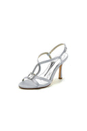 Rhinestone Satin Open Toe High Heels - KissProm