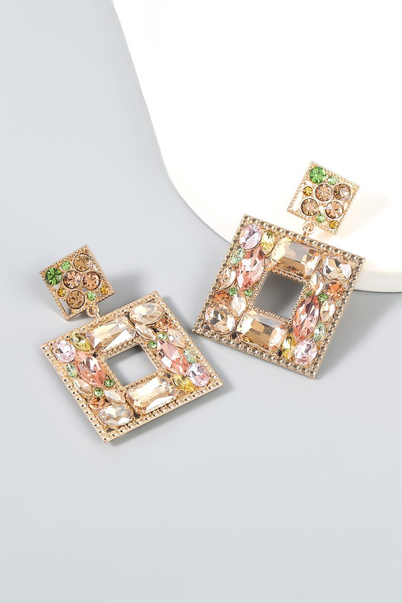 Rhinestone Square Statement Dangle Earrings - KissProm