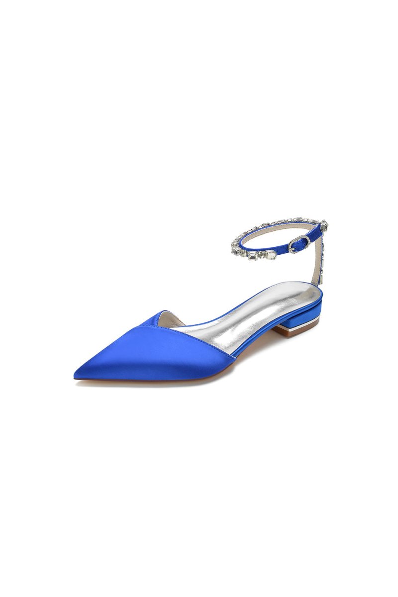 Rhinestone Strap Cocktail Pointed Toe Flats - KissProm