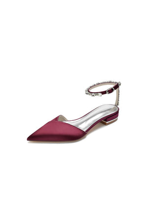 Rhinestone Strap Cocktail Pointed Toe Flats - KissProm