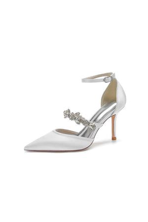 Satin High Heels with Rhinestone Strap - KissProm