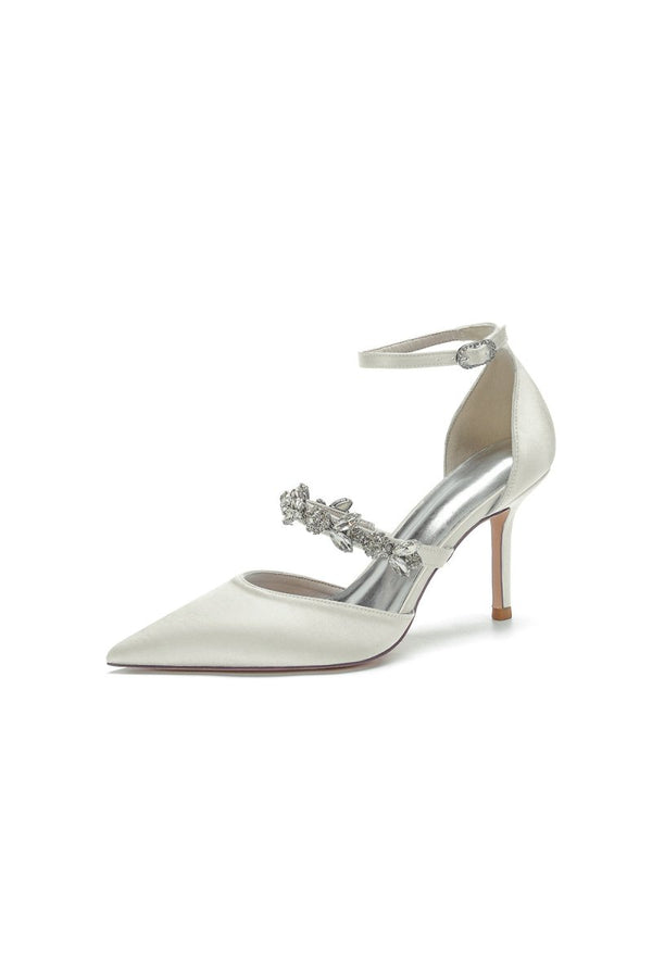 Satin High Heels with Rhinestone Strap - KissProm