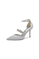 Satin High Heels with Rhinestone Strap - KissProm