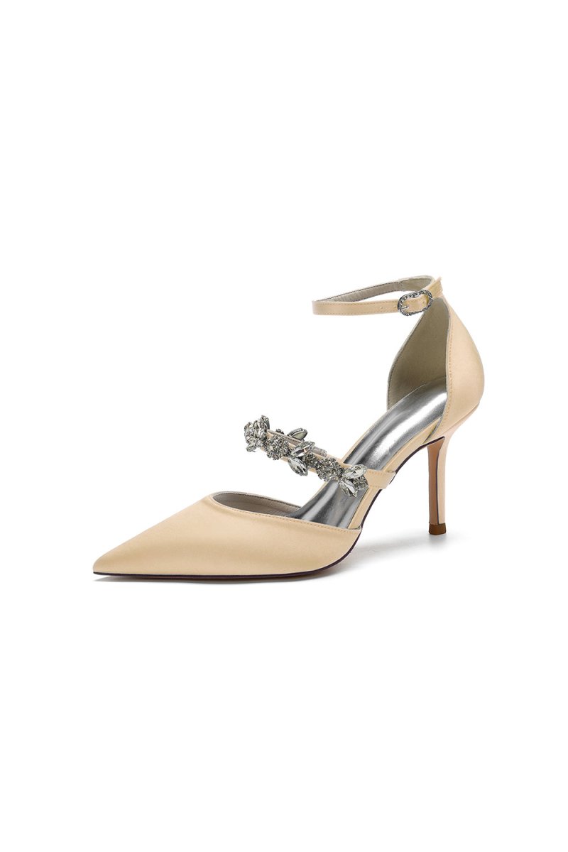 Satin High Heels with Rhinestone Strap - KissProm