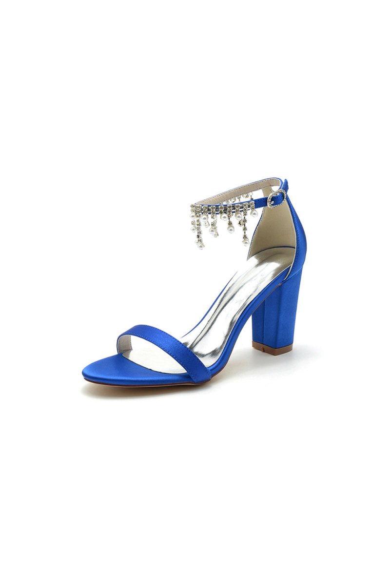 Open Toe Block Heels with Rhinestone Tassel - KissProm