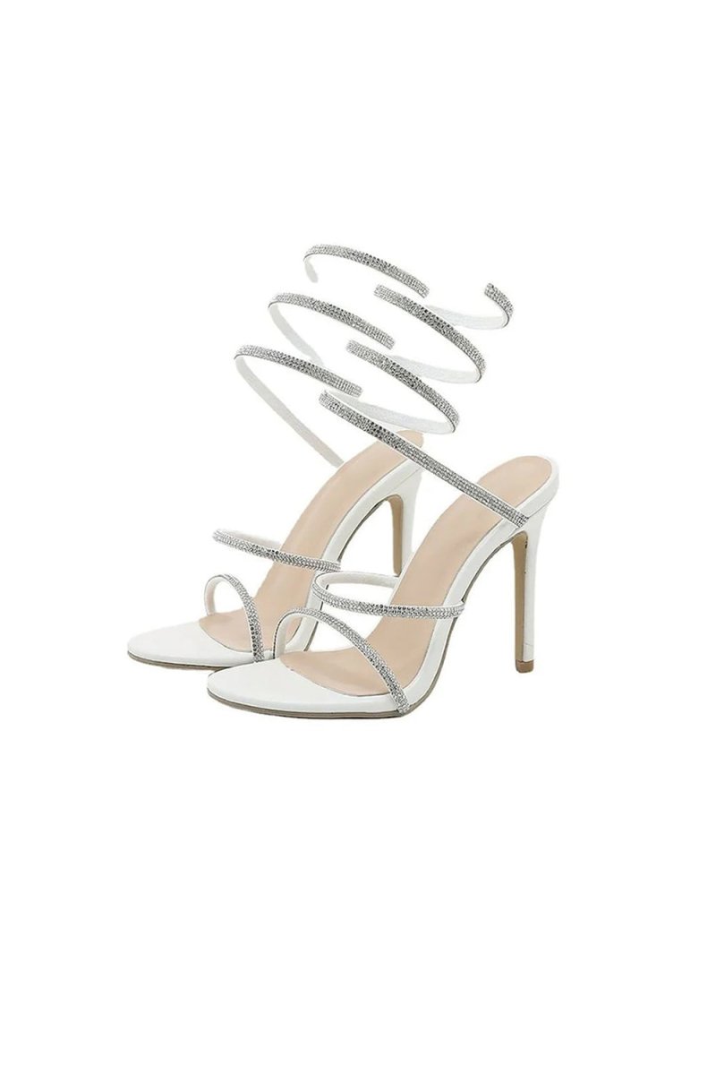 Rhinestone Toe Stiletto White High Heels - KissProm