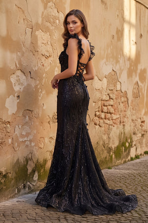 Black Ruffle Straps 3D Flower Mermaid Long Prom Dress – Prom Dress by KissProm | Available at KissProm