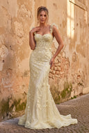 Champagne Ruffle Straps 3D Flower Mermaid Long Prom Dress – Prom Dress by KissProm | Available at KissProm
