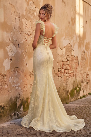 Champagne Ruffle Straps 3D Flower Mermaid Long Prom Dress – Prom Dress by KissProm | Available at KissProm