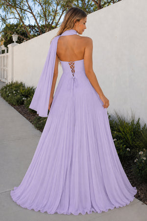 A Line Lavender Sweetheart Chiffon Long Prom Dress-KissProm