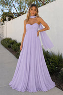 A Line Lavender Sweetheart Chiffon Long Prom Dress-KissProm