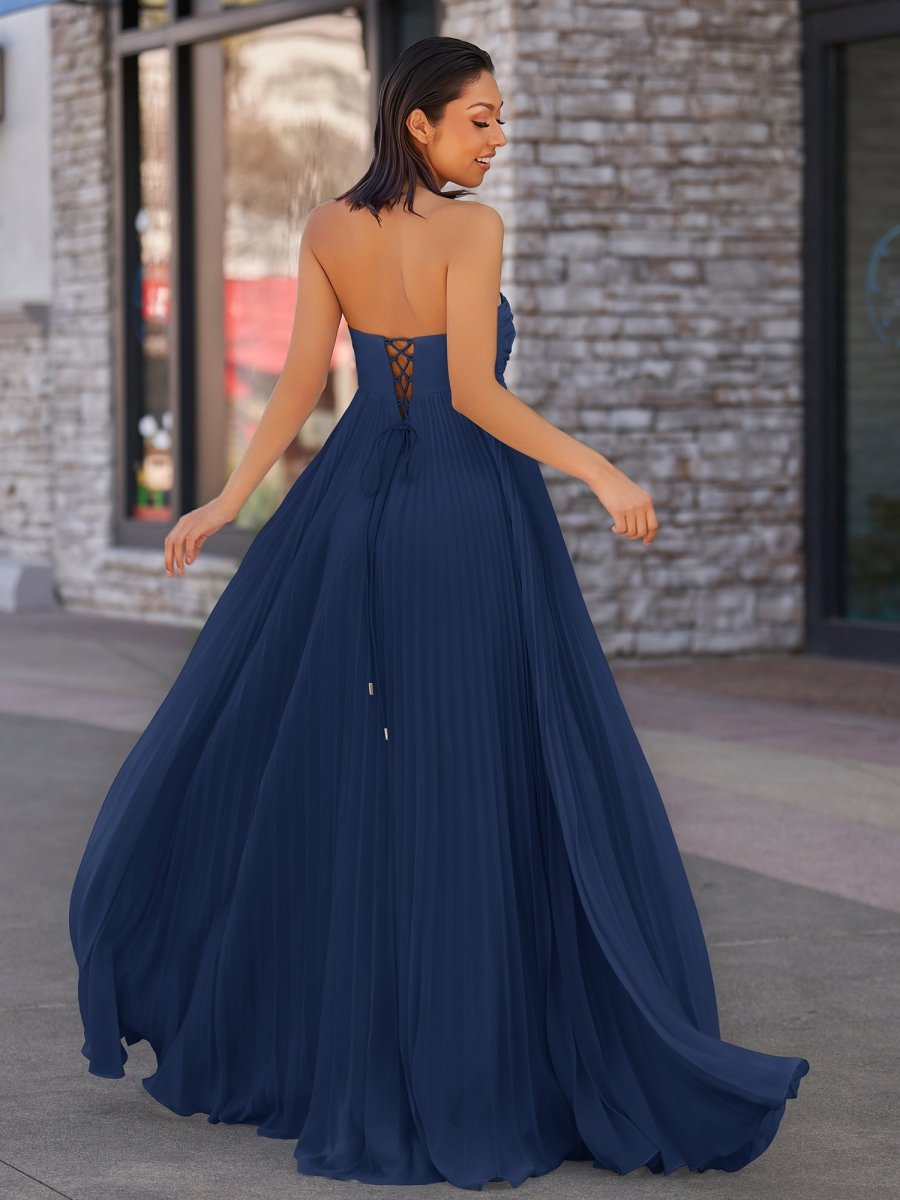 Rodri | A Line Light Pink Strapless Chiffon Long Prom Dress