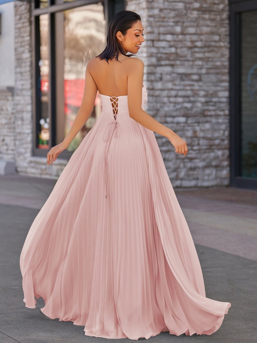 Rodri | A Line Light Pink Strapless Chiffon Long Prom Dress