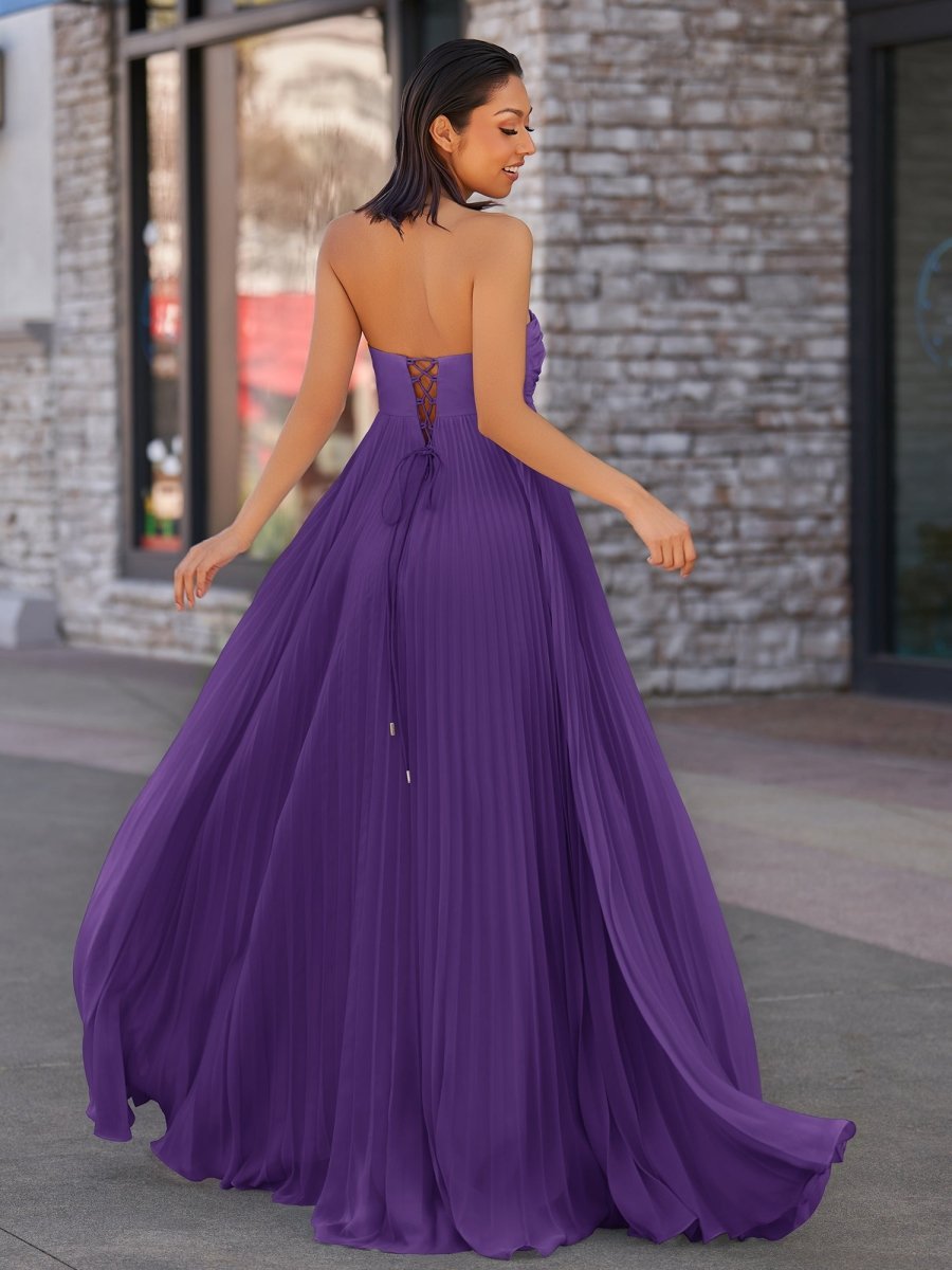 KissProm A Line Light Pink Sweetheart Chiffon Long Prom Dress, Purple / 00