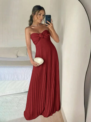 Rodri | A Line Light Pink Strapless Chiffon Long Prom Dress