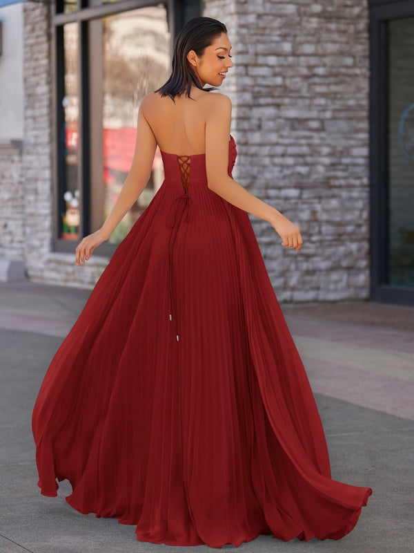 A Line Light Pink Sweetheart Chiffon Long Prom Dress Burgundy / 16 A Line Light Pink Sweetheart Chiffon Long Prom Dress Burgundy / 16