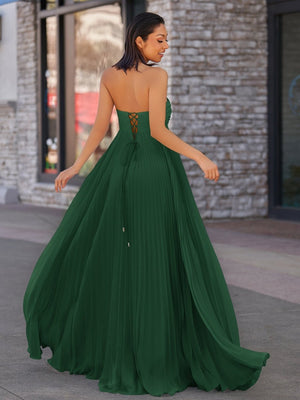 Rodri | A Line Light Pink Strapless Chiffon Long Prom Dress