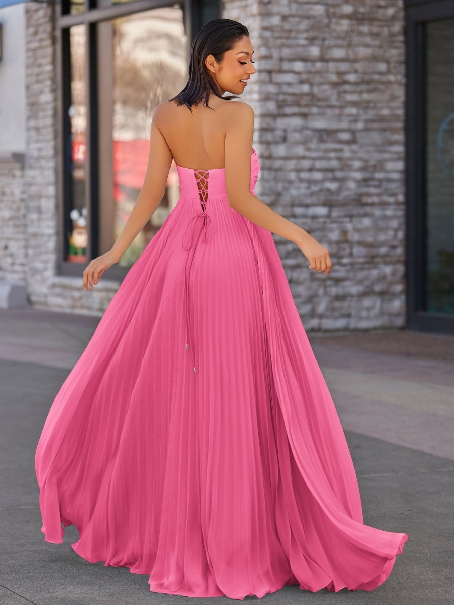 Rodri | A Line Light Pink Strapless Chiffon Long Prom Dress