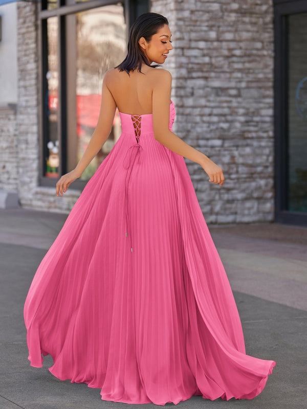 Rodri | A Line Light Pink Strapless Chiffon Long Prom Dress