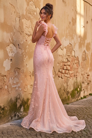 Pink Ruffle Straps 3D Flower Mermaid Long Prom Dress – Prom Dress by KissProm | Available at KissProm