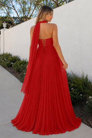 A Line Red Sweetheart Chiffon Long Prom Dress-KissProm