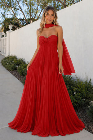 A Line Red Sweetheart Chiffon Long Prom Dress-KissProm