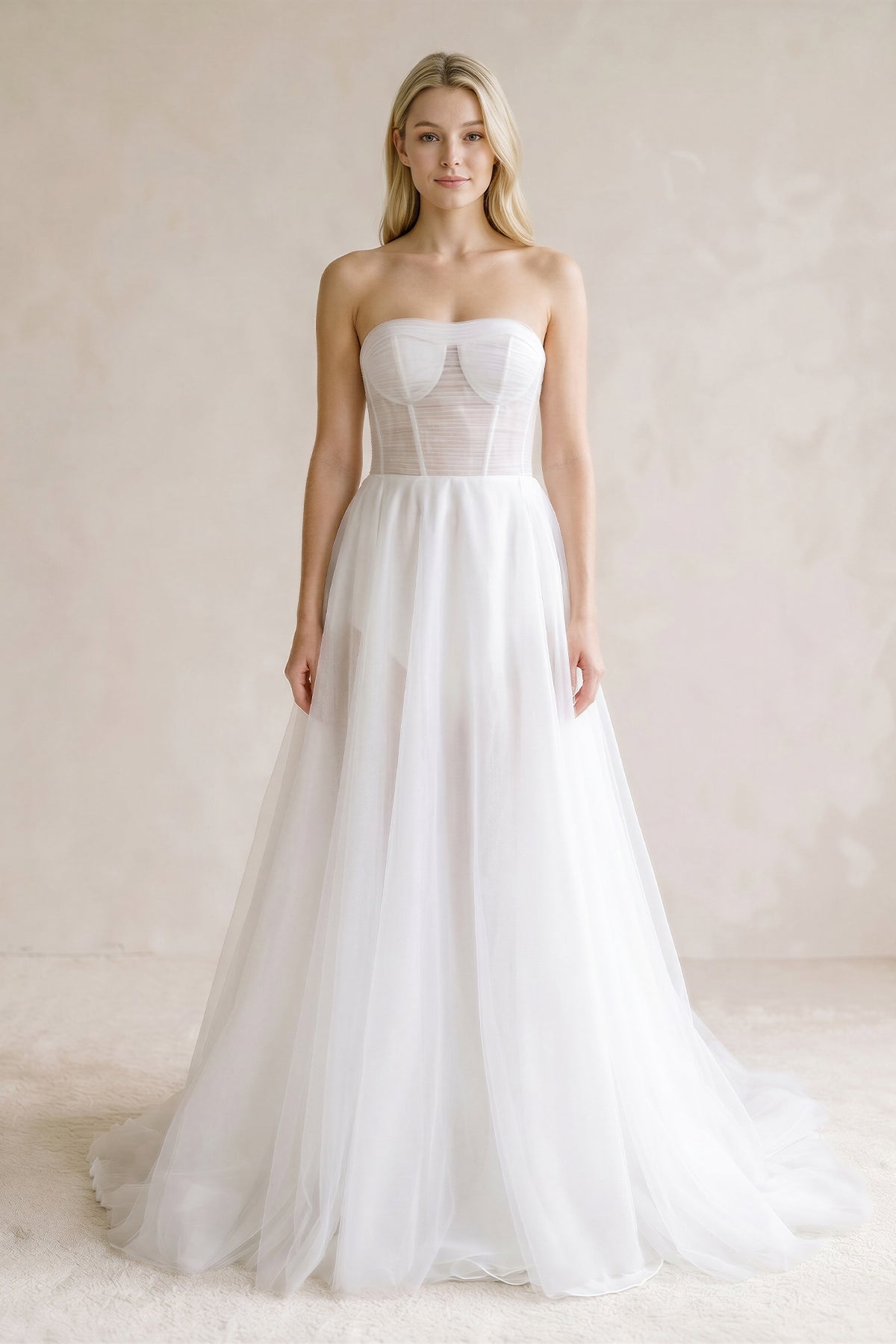 KissProm Romantic A-Line Sweetheart Tulle Beach Wedding Dresses with Slit, Diamond White / Custom size