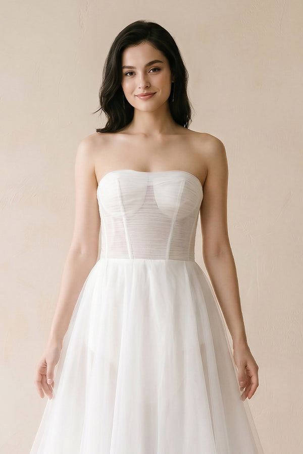 Romantic A-Line Sweetheart Tulle Beach Wedding Dresses with Slit – Wedding Dresses by KissProm | Available at KissProm