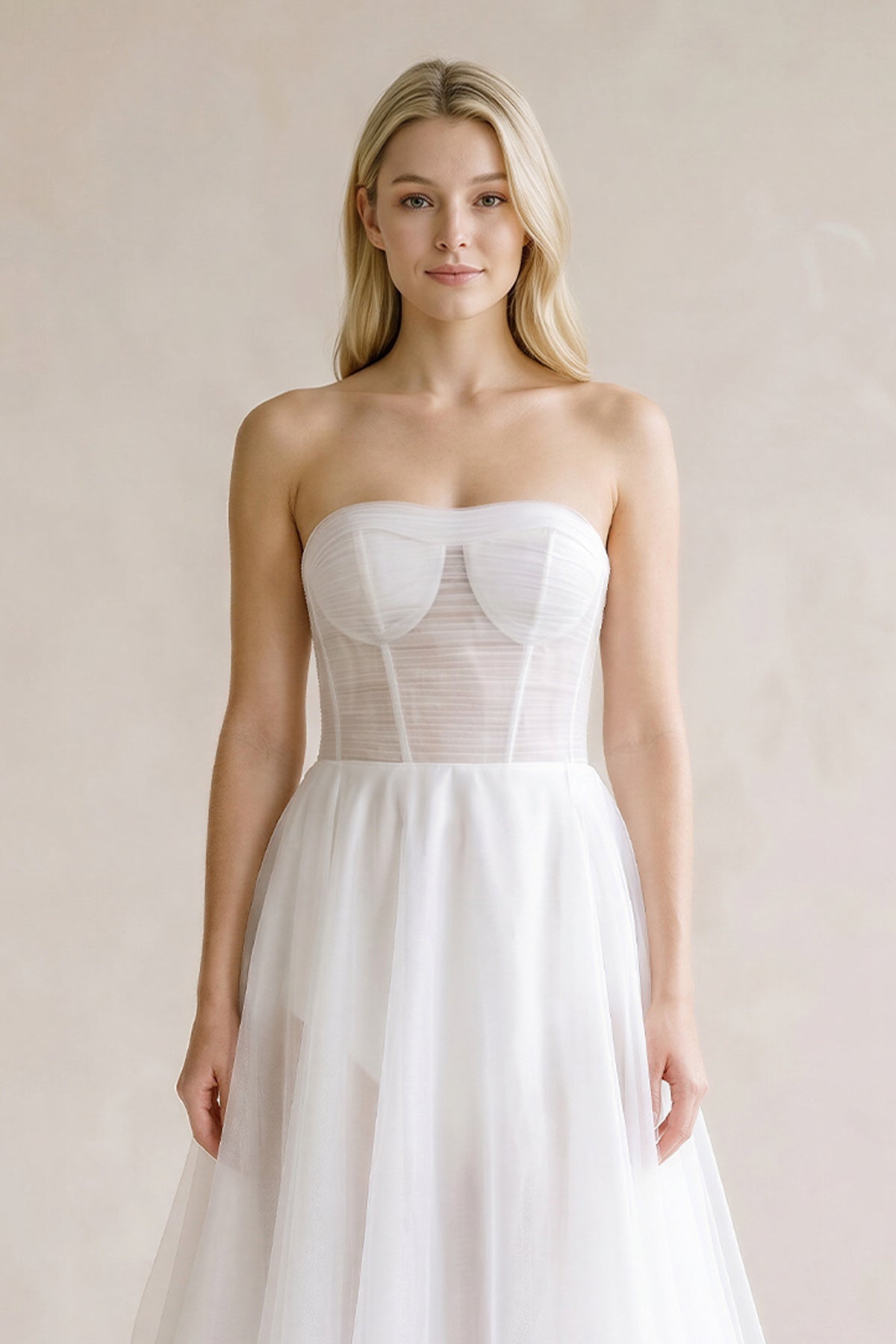 KissProm Romantic A-Line Sweetheart Tulle Beach Wedding Dresses with Slit, Diamond White / Custom size