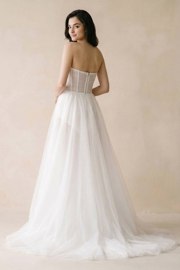 Romantic A-Line Sweetheart Tulle Beach Wedding Dresses with Slit – Wedding Dresses by KissProm | Available at KissProm