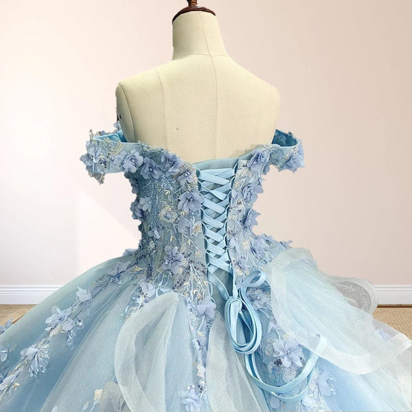 Romantic Sleeveless Beading Quinceanera Dresses with 3D Flower Appliques - KissProm