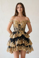 Everly | Gold Black - A-Line Sweetheart Tiered Short Homecoming Dress