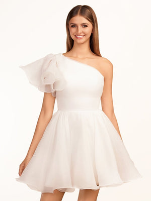 Rose | Ivory A - line One Shoulder Organza Ruffled Homecoming Dress - KissProm