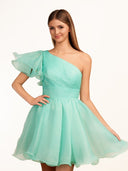 Rose | Ivory A - line One Shoulder Organza Ruffled Homecoming Dress - KissProm