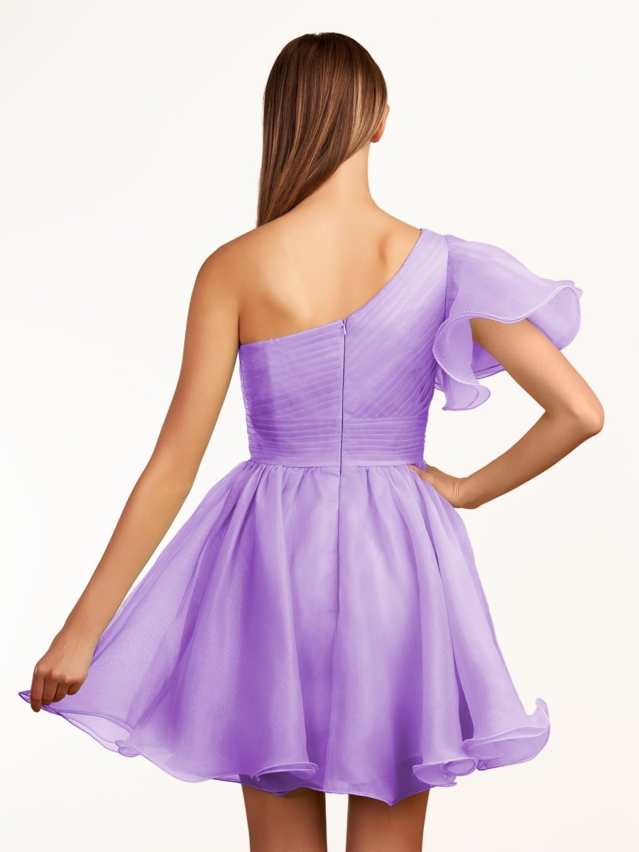 Rose | Ivory A - line One Shoulder Organza Ruffled Homecoming Dress - KissProm