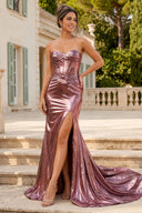 Mermaid Sweetheart Strapless Metallic Empire Prom Dress With Side Slit - Kissprom