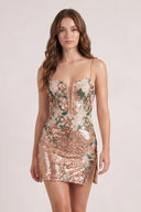 Rose Gold Sheath V Neck Sequined Flower Appliques Mini Homecoming Dresses | KISSPROM