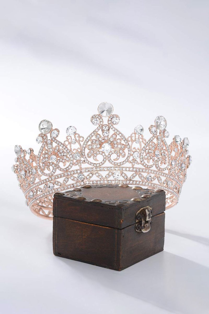 Rose Gold Sparkly Crystal Bridal Crown - KissProm