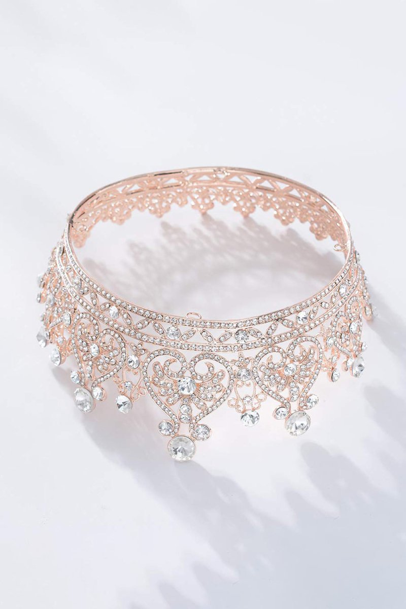 Rose Gold Sparkly Crystal Bridal Crown - KissProm