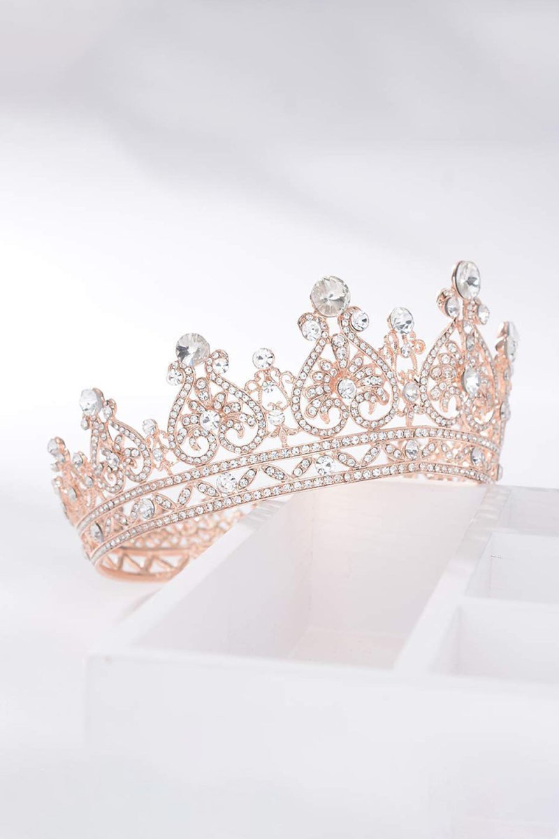 Rose Gold Sparkly Crystal Bridal Crown - KissProm