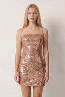 Rose Gold Sparkly Spaghetti Straps Zipper Back Sequin Mini Homecoming Dresses | KISSPROM