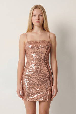 Rose Gold Sparkly Spaghetti Straps Zipper Back Sequin Mini Homecoming Dresses | KISSPROM