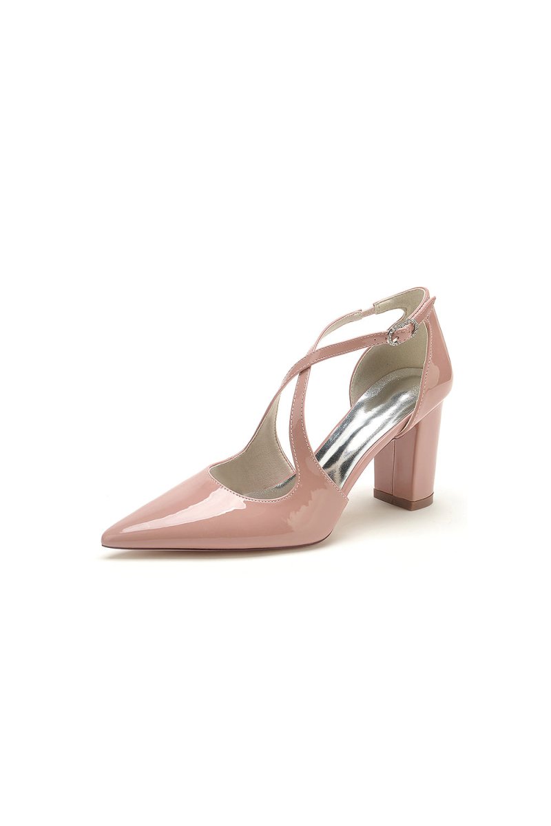 Rose Pink High Heels with Crossed Straps and Metal Buckle U22014 - 108 - KissProm