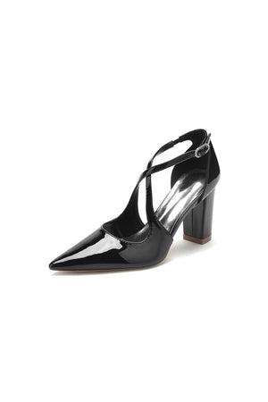 Rose Pink High Heels with Crossed Straps and Metal Buckle U22014 - 108 - KissProm