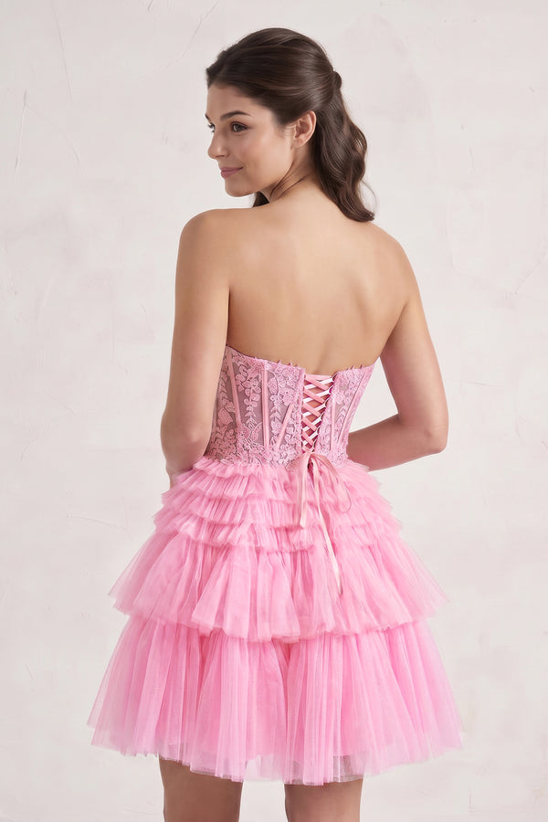Rose Pink Ivy| A Line Sweetheart Homecoming Dress with Ruffles (2) | KISSPROM