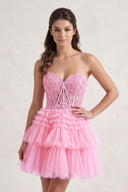 Rose Pink Ivy| A Line Sweetheart Homecoming Dress with Ruffles | KISSPROM