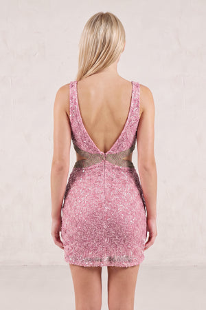 Rose Pink Sheath V Neck Sequins Homecoming Dress (2) | KISSPROM