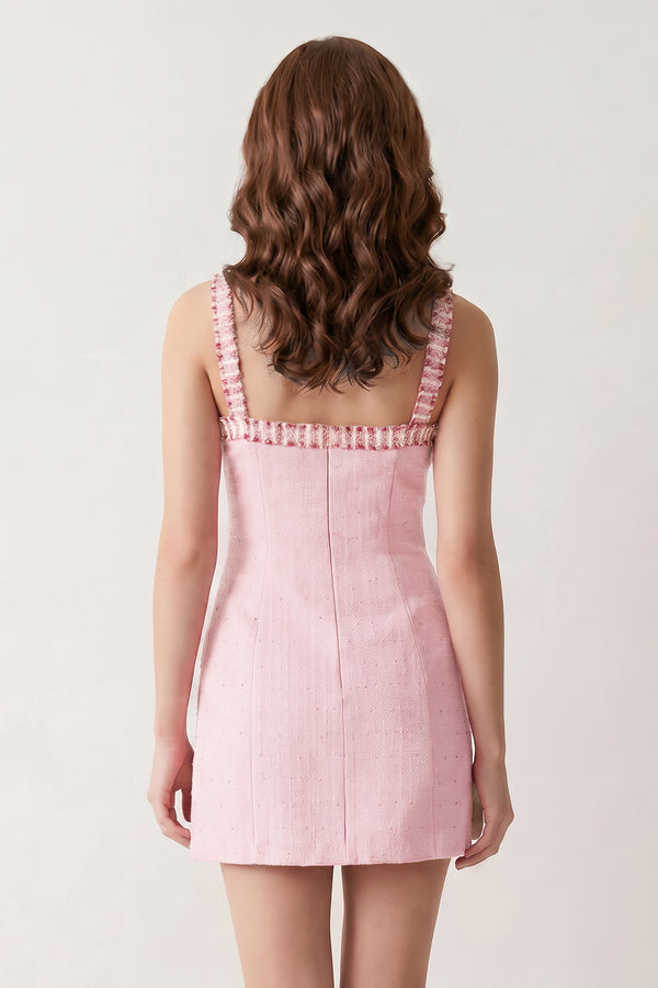 Rose Pink Spaghetti Straps Beaded Sheath Homecoming Dress With Bows (2) | KISSPROM